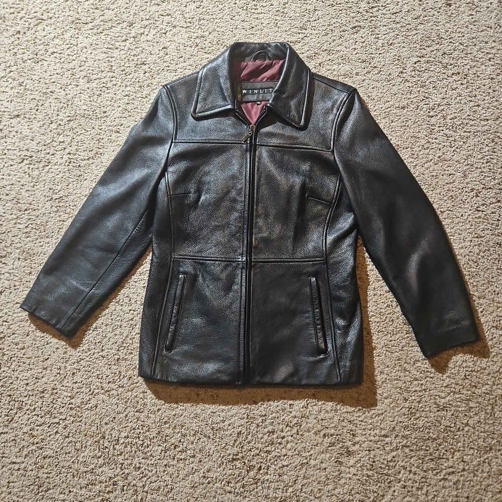 Winlit Leather Jacket Womens Small‎ Black Zip Motorcycle Biker